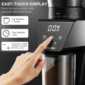 BioloMix Automatic Burr Mill Electric Coffee Grinder with 30 Gears for Espresso American Coffee Pour Over Visual Bean Storage - Image 2
