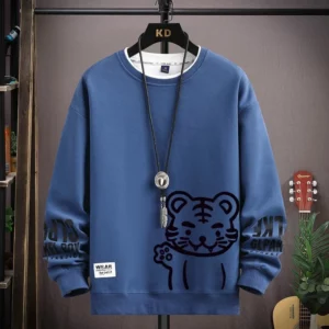 Japan Cartoon Men's Sweatshirt Hoodies Autumn Tiger Printed Long Sleeve T-shirt Fashion Men's Clothing Khaki O Neck Harajuku Top - Image 2