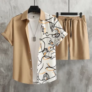 2024 Summer Men's Short-sleeved Shirt Beach Shorts Set Outdoor Everyday Men's Summer Shorts Street Fashion Men's Casual Shirt - Image 1