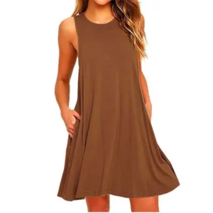 Women's Summer Casual Swing T-Shirt Dresses Beach Cover Up With Pockets Plus Size Loose T-shirt Dress - Image 2