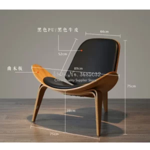 High Quality Solid Wood Three-Legged Chair Ash Plywood Black Faux Leather Living Room Furniture Modern Leisure Chairs - Image 5