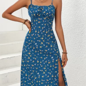 2024 Summer Sexy Spaghetti Straps Dress Women Fashion Polka Dot Print Sleeveless Slit Dress Boho Casual Beach Midi Dresses - Image 6