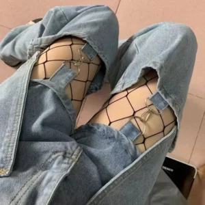 Women Sexy High Waist Fishnet Stockings Mesh Club Tights Panty Knitting Net Pantyhose Ripped Jeans Match Long Socks Lingerie Hot - Image 4