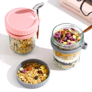 Overnight Oats Container with Lid and Spoon Portable Breakfast Oatmeal Cereal Nut Yogurt Cup 300ML Fruit Salad Food Storage Box - Image 5