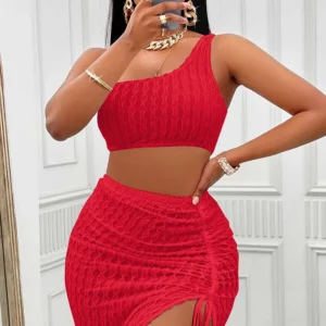 Elegant Sleeveless Formal Birthday Crop Top & High Waist Split Long Skirts 2 Piece Dress Sets Women Outfits Fashion Casual Party - Image 3