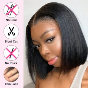 Bone Straight Short Bob Wigs Glueless Lace Front Human Hair Wigs 13x4 HD Transparent Lace Frontal Wig for Women Pre Plucked 180% - Image 3