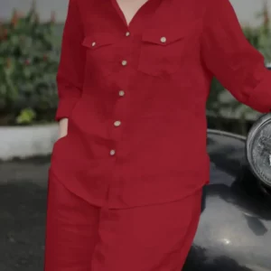 Women Elegant Lapel Neck Long Sleeve Shirt Pants Sets 2PCS Fashion Autumn Outifits Solid Work Trousers Suits Tracksuit - Image 4