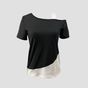 Chic Color Blocking Short Sleeved Women Solid Color Off Shoulder Asymmetric T-Shirt Female Summer Casual Tops - Image 4