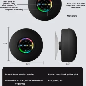 Portable Waterproof Bluetooth Shower Speaker with Suction Cup and LED Lights 3D Surround Stereo subwoofer - Image 6
