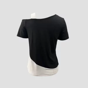 Chic Color Blocking Short Sleeved Women Solid Color Off Shoulder Asymmetric T-Shirt Female Summer Casual Tops - Image 5