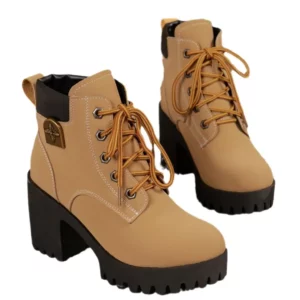 Women Retro Round Toe Chunky Heels Ankle Boots Autumn New High Heels Shoes Woman Lace Up Platform Short Booties Big Size 42 - Image 4