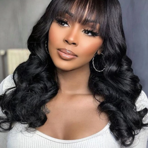 30 inches Body Wave Human Hair Wigs With Bangs Short Bob Wig 180% Density Brazilian Fringe Remy Full Machine Made Wig For Women - Image 5