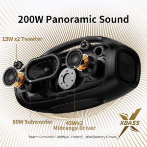 TRIBIT StormBox Blast 2 Bluetooth Speaker, 200W Power With Subwoofer Outdoor IP67 Party Speaker, 30H Playtime, LED, Mic Input - Image 6