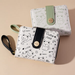 Japanese Cute Cat Girls Wallet Short Student ID Bank Card Holder Money Bag Zipper Wallets For Women Key Storage Purse Coin Purse - Image 5