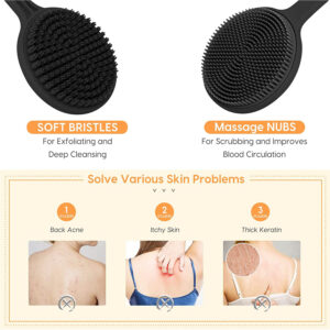 Silicone Back Scrubber for Shower, Bath Body Brush with Long Handle,Double Sided Shower Brush for Shower Exfoliating and Massage - Image 6