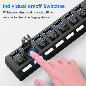 USB 2.0 Hub Multi USB Splitter Ports Hub Use Power Adapter 4/ 7 Port Multiple Expander Hub with Switch 30CM Cable For Home - Image 3