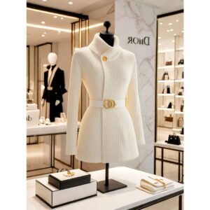 2024 Autumn New Top Temperament Unique Celebrity Solid Color Office Lady Long Sleeve Sashes Sweater Knitted Cardigan - Image 4