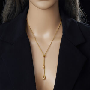 DIEYURO 316L Stainless Steel Adjustable Water Droplet Tassels Necklace Earrings Women New Golden Fashion Jewelry Set Party Gifts - Image 3