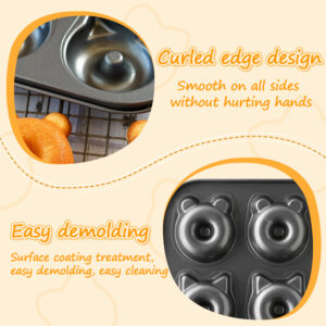 6 Cavity Non Stick Cake Donut Pan Mold Carbon Steel Chocolate Doughnut Baking Tray Cartoon Bear Cat DIY Cake Bread Baking Tool - Image 3