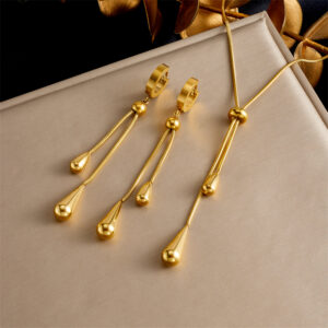 DIEYURO 316L Stainless Steel Adjustable Water Droplet Tassels Necklace Earrings Women New Golden Fashion Jewelry Set Party Gifts - Image 7