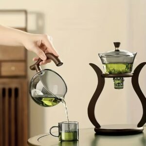 Lazy Kung Fu Glass Tea Set Semi Automatic Drip With Infuser Glass Teapot Set Magnetic Switch Teapot Teacup Set Glassware - Image 6