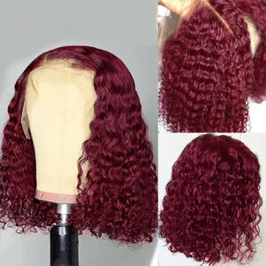 99J Colored Curly Deep Water Wave Lace Front Wig Burgundy Red Remy Short Cut Bob Frontal Human Hair Wigs Women Pre Plucked Wigs - Image 5