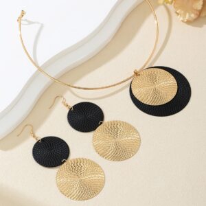 2PCS Large Round Earrings Collar Necklace Set for Women Exaggerated Ripple Points Metal Geometric Pendant Necklace Jewelry - Image 7