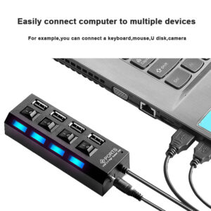 USB 2.0 Hub Multi USB Splitter Ports Hub Use Power Adapter 4/ 7 Port Multiple Expander Hub with Switch 30CM Cable For Home - Image 6