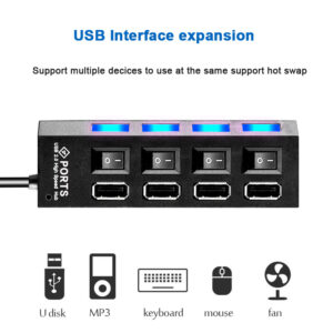USB 2.0 Hub Multi USB Splitter Ports Hub Use Power Adapter 4/ 7 Port Multiple Expander Hub with Switch 30CM Cable For Home - Image 2