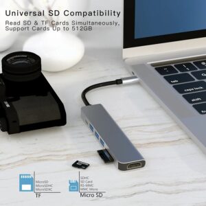 7 in 1 USB C HUB USB 3.0 HDMI 4K 60Hz Video USB2.0 SD TF Card Slot Reader Multi-Ports PD Charging for PC/Laptops/MacBook Pro - Image 5