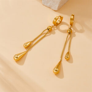 DIEYURO 316L Stainless Steel Adjustable Water Droplet Tassels Necklace Earrings Women New Golden Fashion Jewelry Set Party Gifts - Image 4