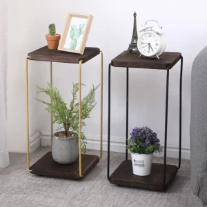 Iron flower rack wooden shelf balcony simple floor type plant rack double-layer Storage Rack - Image 2