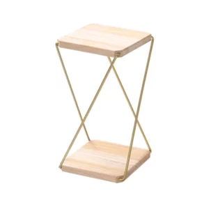 Iron flower rack wooden shelf balcony simple floor type plant rack double-layer Storage Rack - Image 3