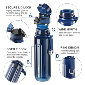 UZSPACE Sport Water Bottle BPA Free Portable Leakproof Shaker Plastic Bottle EcoFriendly Outdoor Trave Drinkware 350/500/1000ml - Image 4
