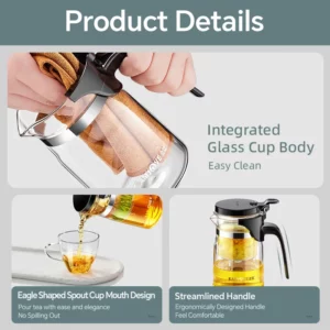 KAMJOVE Heated Resistant Glass Tea Pot One-button Filtering Tea Separation Kettle Teapot With Infuser 400-900ml Coffee Kettle - Image 5