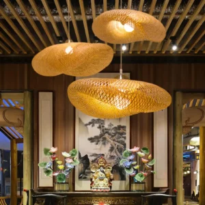 Japanese Design Bamboo Birds Nest Chandelier Hand-woven Personality Wave Hat Creative Hot Pot Restaurant Hotel Pendants Lamps - Image 4