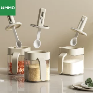 WMMO Spice Jar With Retractable Spoon and Handle Seasoning Storage Container Strong Sealing Transparent Salt Container Barbecue - Image 1