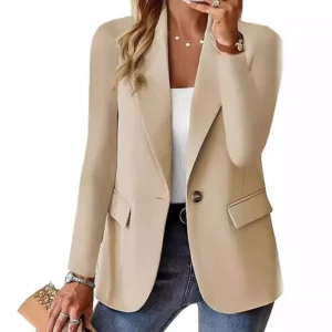 Fashionable Casual Women Blazer 2024 Spring Autumn New Solid Color Turn Down Collar Long Sleeve Suit Coat Elegant Office Lady - Image 5