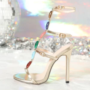 Liyke Bohemian Style Fashion Colour Gem Strap Designer High Heels Gladiator Sandals Women Summer Open Toe Wedding Banquet Shoes - Image 6