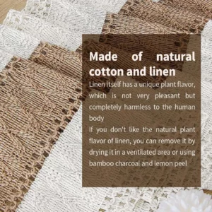 Boho Table Runner Macrame Table Runners for Home Decor Cream & Brown Macrame Table Runner with Tassels for Dining Bedroom Decor - Image 3