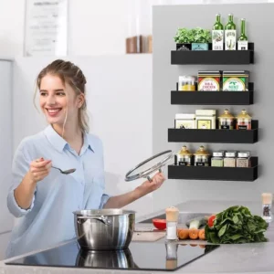 Magnetic Fridge Shelf Spice Storage Rack Refrigerator Side Shelf Black Iron Household Space Saving Kitchen Organizer Shelf - Image 5