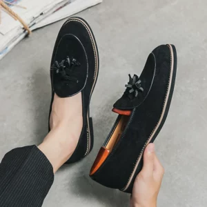 Spring Autumn New Men's Suede Leather Shoes Massage Sole Flat Loafers Trendy Versatile Men's Work Driving Shoes Minimalist New - Image 4
