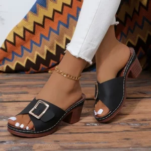 Women Slippers 2024 Summer New Fashion Soft Platform Shoes Ladies Chunky Heels Buckle Designer Slippers - Image 6