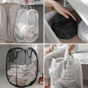 Folding Dirty Laundry Sorting Basket Washing Frame Bathroom Cloth Mesh Storage Bag Frame Bucket Laundry Organizers Storage Pouch - Image 5