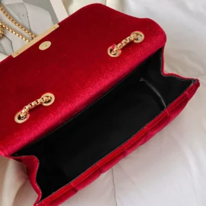 Neon Red Flap Chain Square Bag Velor Leather Fashionable Dating Gift Shoulder & Crossbody Bag With Chain Strap For Women - Image 4