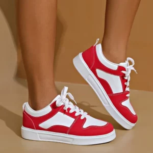 2024 White Red Sports Skate Shoes Ladies Large Size 42 Low Top Casual sneakers Ladies flat comfortable leather skates - Image 1