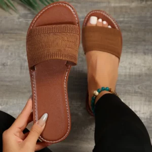 Women Slippers 2024 Summer Luxury Fashion Flat Sandals Brown Designer Open Toe Non-Slip Outdoor Beach Slippers Slides Women - Image 1