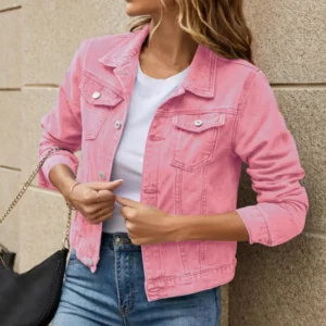Women Denim Jacket Single-breasted Solid Color Lapel Flap Pockets Cardigan Warm Buttons Slim Fit High Street Women Coat - Image 2
