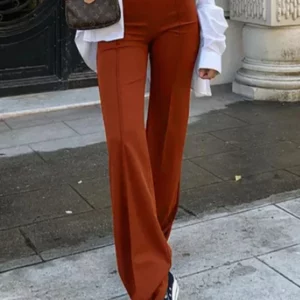 5 Colors Stylish Flare Pants Women Solid Long Drop Trousers Office Casual Female Slim Straight Bell Bottom Pants - Image 3