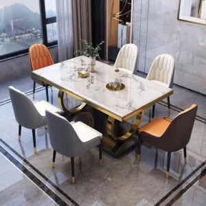 Modern luxury nordic rectangular marble dining tables 4 6 8 seater dinning table with chairs set dining room furniture - Image 5